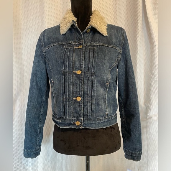 Levi’s Distressed Fleece Lined Denim Button Down Coat Juniors Size Medium - Picture 9 of 9